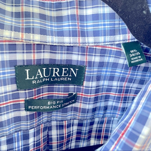 LAUREN Ralph Lauren Big Fit Performance Stretch Botton Down Shirt Size 18.5 - Picture 2 of 6